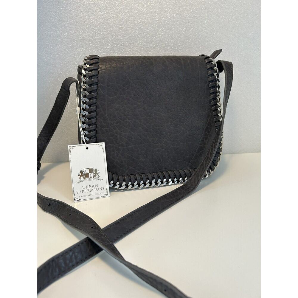 Urban Expressions Lita Gray Vegan Leather Handbag Chain Flap Crossbody - Picture 2 of 12